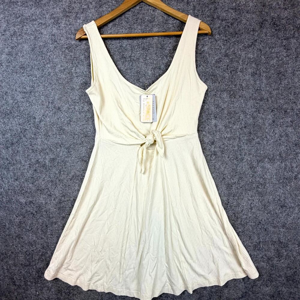 L Space Topanga Swim Cover Up Dress Womens Large Ivory Boho Stretch Front Cutout